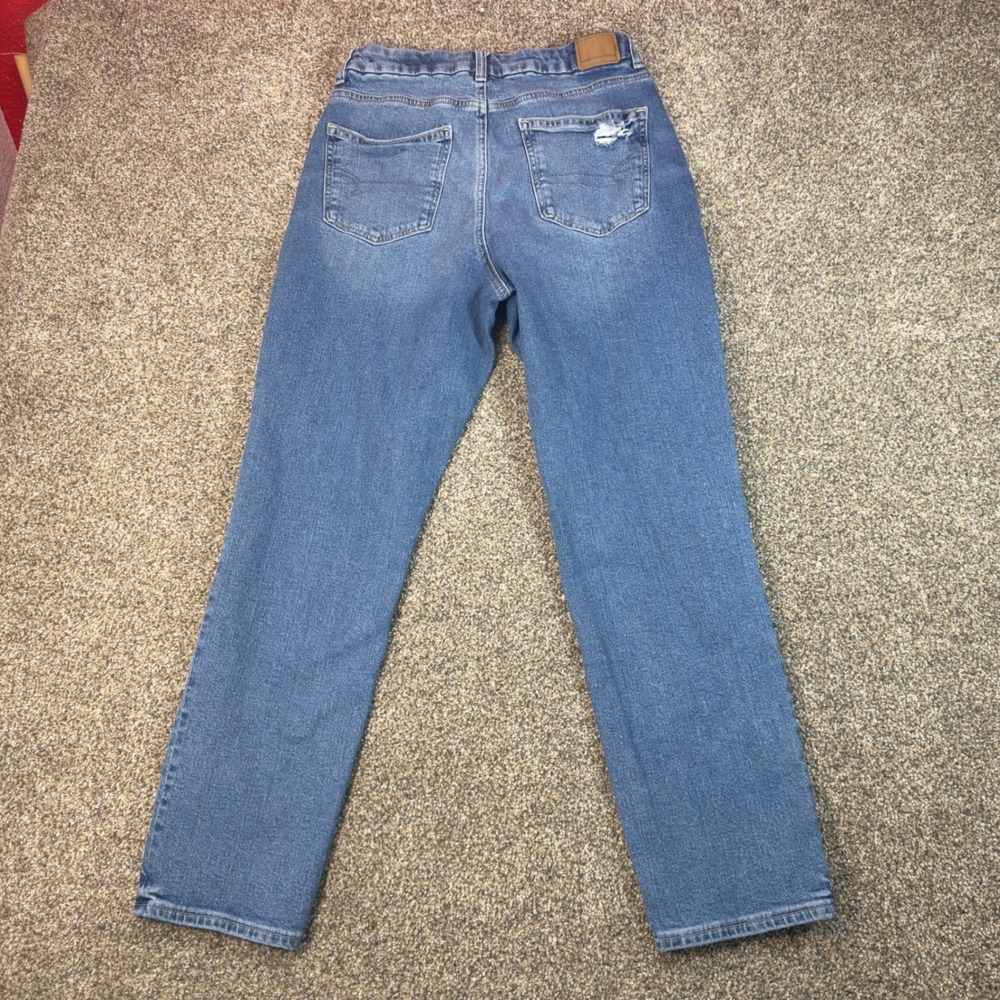 American Eagle Curvy Mom Jeans Size 8 Blue Distressed Strigid High Rise Tapered - Picture 5 of 12